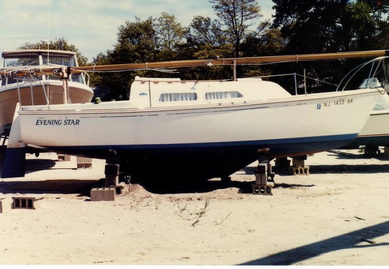 EveningStarOday23_007.jpg - Evening Star, our 1974 O-Day 23 sailboat in Chestnut Neck Boat yard, 1981.